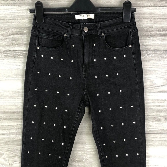 Free Generation LA Women's Bejeweled Front Side Black Pants Size Small $… - Picture 3 of 9